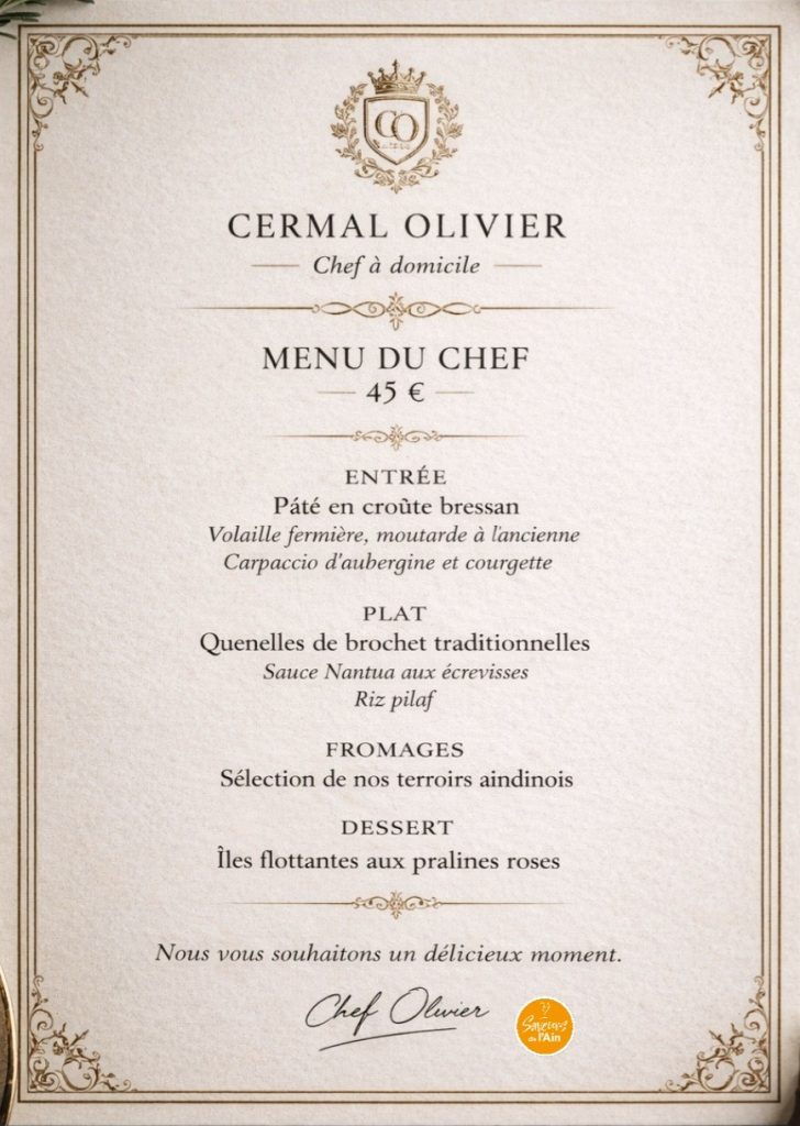 Carte du menu du chef (vue différente).