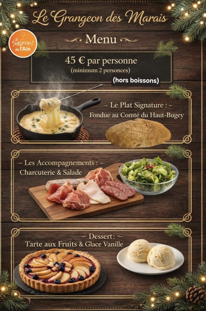 Carte de menu pour un repas à 45 €.